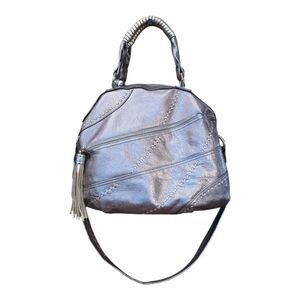 B. Makowsky Metallic Silver Leather Top Handle Shoulder Bag